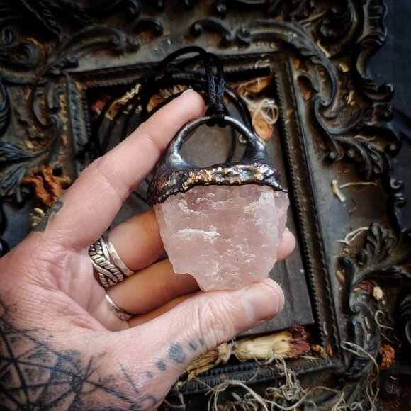 Rose Quartz Electroformed Necklace - Picture 6 of 7